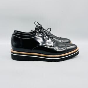 Vince Shoes Womens 8.5 Black Patent Leather Platform Oxford Cap Toe Lace Up